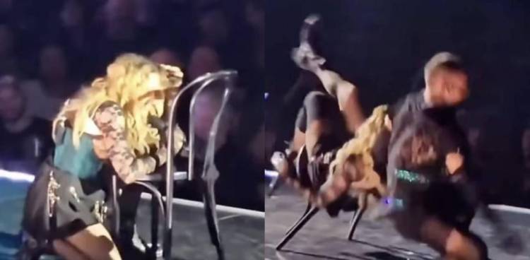 Madonna sufrió una  caída en pleno concierto y culpan a su bailarín