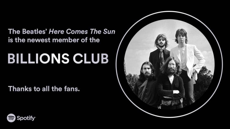 "Here Comes the Sun", de The Beatles, se unió al "club del billón" en Spotify